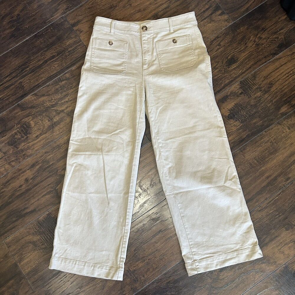 Loft Palmer Wide Leg Pants Womens 2 khaki Chino Twill Zip Fly Casual